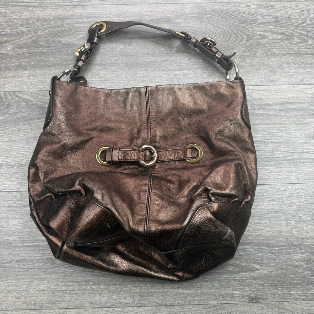 Francesco Biasia Hobo Bag Metallic Bronze Genuine Leather Shoulder Slouchy Y2K
